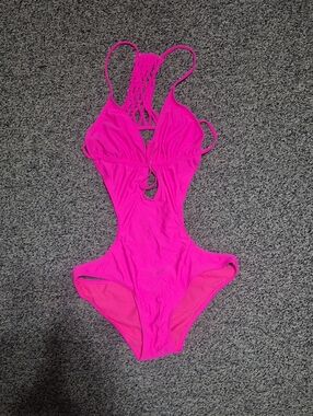 Apollo Swim Neon Pink Macramé Back One-Piece